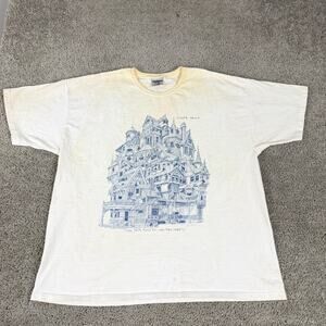 VINTAGE Cape May Shirt Mens 2XL White Blue House Manor Big Print New Jersey Y2K